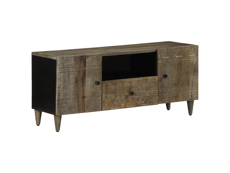  Meuble tv - banc tv - meuble de rangement gris clair 105x33,5x46 cm bois massif de manguier  - Conforama B