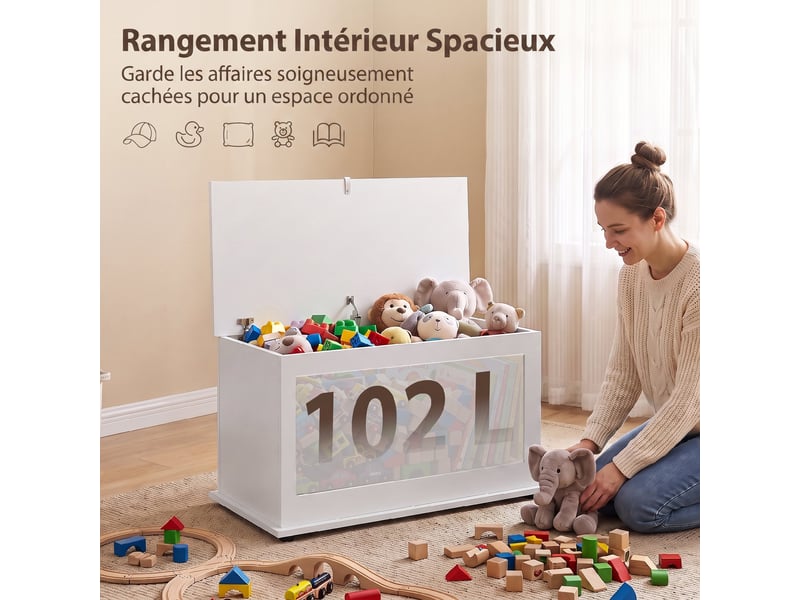 Coffre de rangement avec couvercle rabattable blanc 80 x 40 x 45 cm  - Conforama E