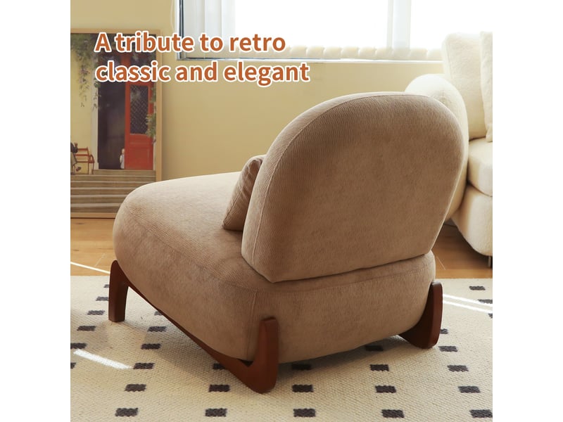  Fauteuil d'accent 72.2x86.9x69.9cm – chaise de salon sans accoudoirs avec coussin moelleux et oreiller lombaire – tissu de chenille - marron  - Conforama E