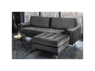 Canapé d'angle réversible koliri gris – canapé design en velours capitonné avec pouf assorti