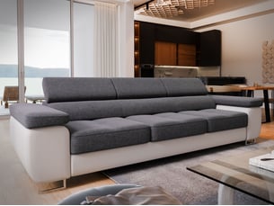 Canapé droit convertible <strong>MASSENO</strong> <strong></strong> 3 places Tissu gris