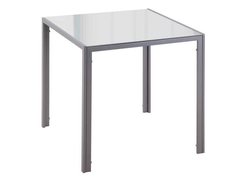  Table de salle à manger carrée pour 4 personnes avec plateau en verre trempé et cadre en acier gris 75 × 75 × 75 cm  - Conforama A