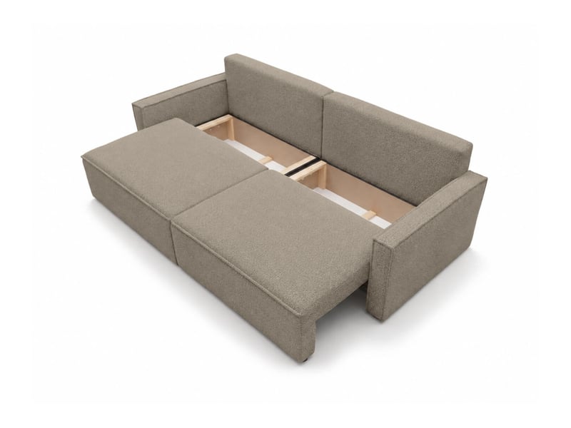  Farah - canapé droit 3 places convertible accoudoirs slim en tissu bouclettes texturées  - Conforama D