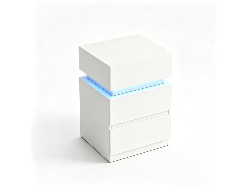 Table de chevet led 40x35x55 cm – blanc – station de charge, 2 prises, 2 usb et rangement - Conforama A