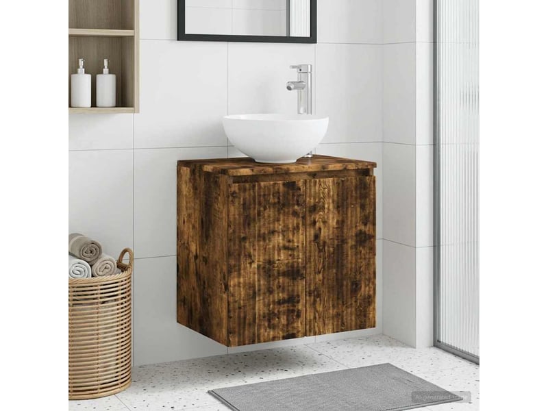 Vanité de lavabo mural, meuble de rangement chêne fumé 49.5x41x64.5 cm shl2990 - Conforama B