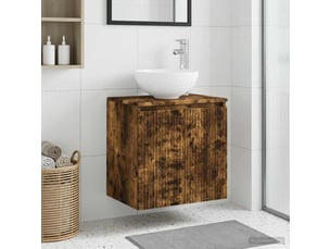Vanité de lavabo mural, meuble de rangement chêne fumé 49.5x41x64.5 cm shl2990