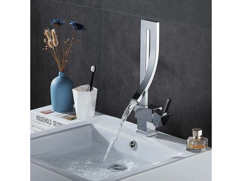  Mitigeur laiton cascade argent, eau chaudefroide. Style moderne simple pour lavabo, cuisine et salle de bain. Design élégant et fonctionnel.  - Conforama A