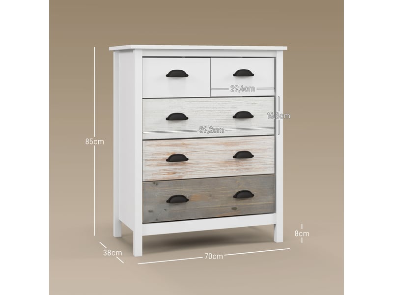 Commode de rangement en mdf avec 5 tiroirs blanc chicfurn - Conforama E