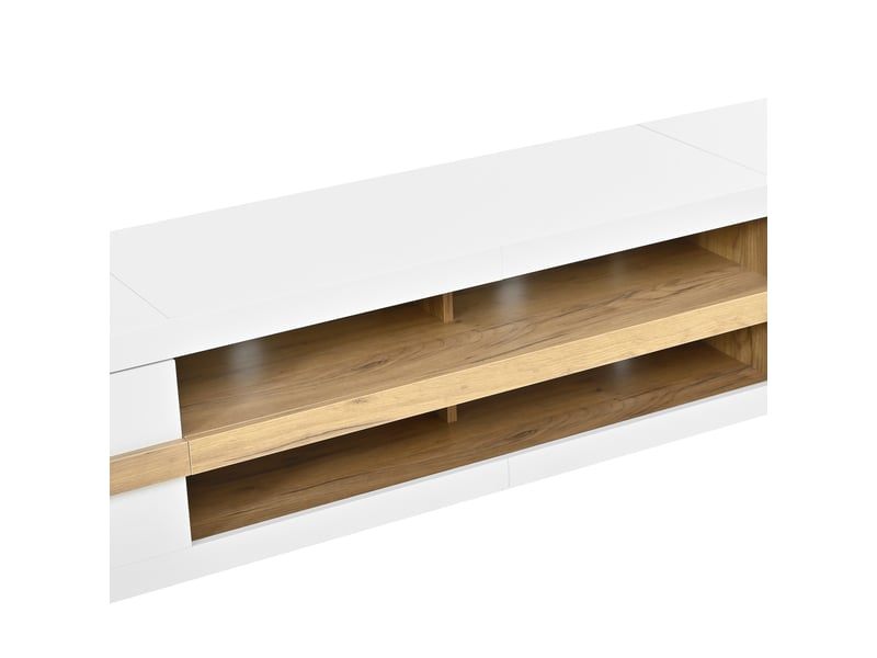  Meuble tv 200x40x38cm 2 portes, niches ouvertes, éclairage led,rangement multimédia, panneaux de particules, blanc ABC - Conforama D