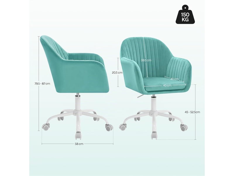Chaise de bureau en velours,turquoise, fauteuil pivotant ergonomique, siège rembourré - Conforama D