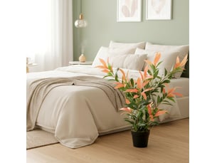 Plante artificielle glanzmispel 90 cm rouge et verte, 300 feuilles et branches ajustables pour votre intérieur