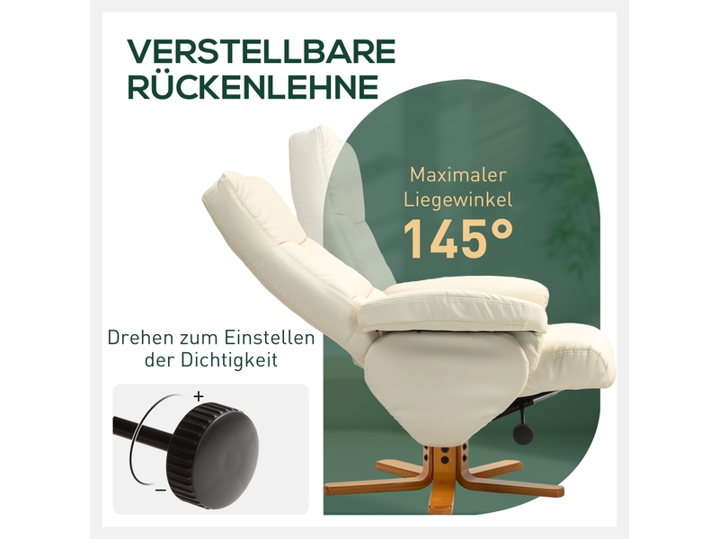  Fauteuil relax pivotant 360° avec repose-pied et rangement, dossier inclinable, simili cuir  - Conforama E