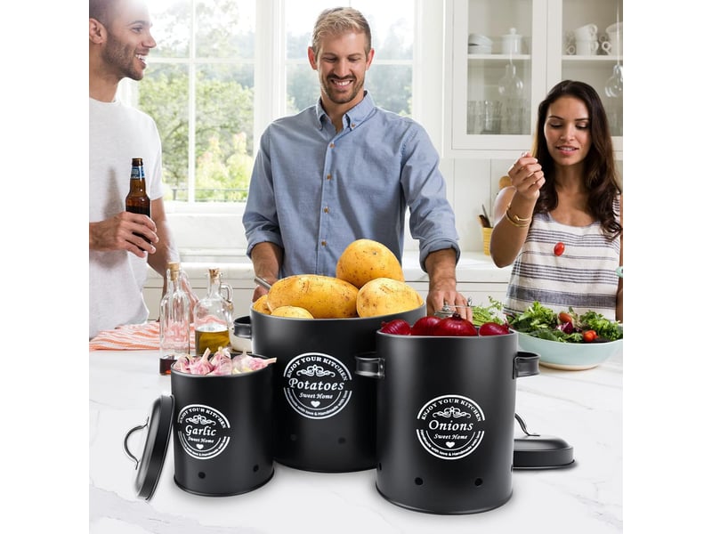  Lot de 3 boite de rangement pomme de terre bocaux rangement cusine des oignons (noir)  - Conforama C