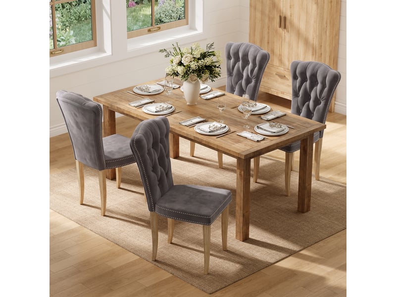  Lot de 2 chaises salle à manger, assise rembourrée en velours avec pieds en bois massif, ergonomie, pour cuisine, salle à manger, salon, chambre à coucher, gris foncé  - Conforama W