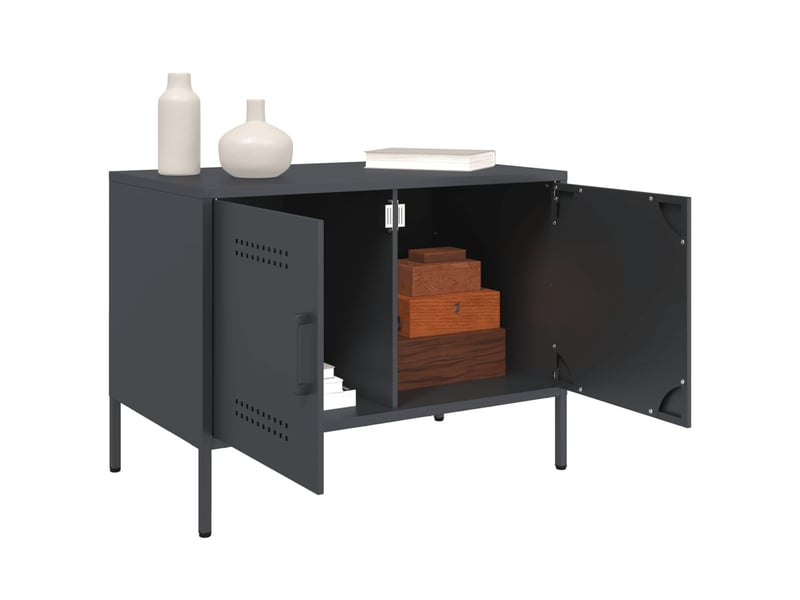  Lot de 2 meuble tv bas salon anthracite 68x39x50,5 cm acier shl58606  - Conforama E