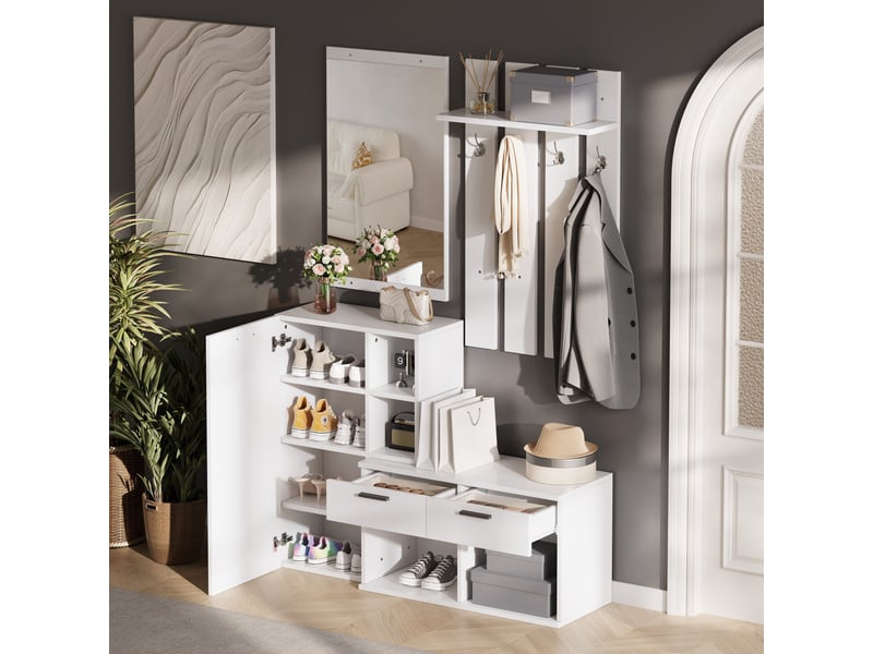 Portemanteau avec banc et rangement 120 x 175,5 cm en mdf blanc - Conforama E