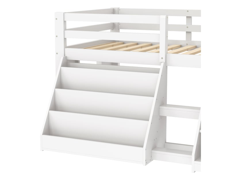  Lit mezzanine 90x200 cm avec rangements, échelle, led, en bois, blanc, sans matelas  - Conforama E