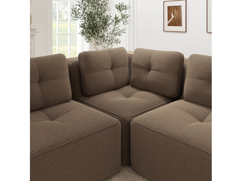 Canapé d'angle fixe 3 places modulable en velours côtelé marron 206 × 206 cm, sans montage pour le salon - Conforama D