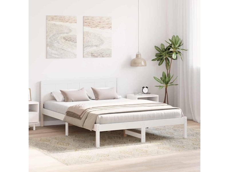  Lit double- lit adulte -  cadre de lit blanc 150 x 200 cm bois de pin massif  - Conforama B