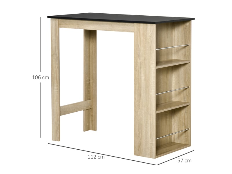  Table de bar table haute de cuisine mange-debout comptoir - 3 étagères - dim. 112l x 57l x 106h cm - aspect chêne clair noir  - Conforama C