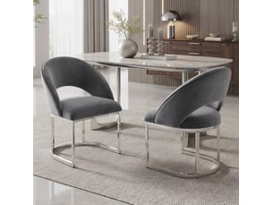 Lot de 2 chaises de salle à manger en velours gris avec pieds en métal argenté