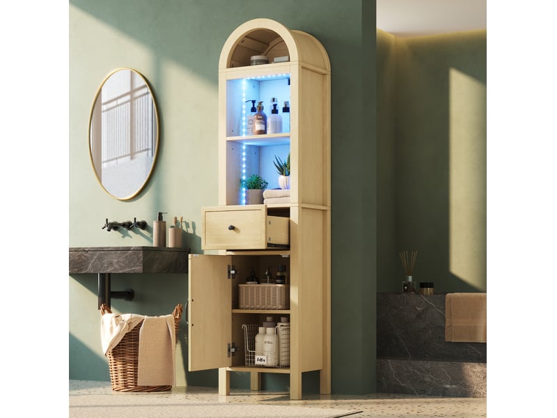  Colonne de salle de bains 40x30x163 cm mdf naturel avec led rgb  - Conforama D