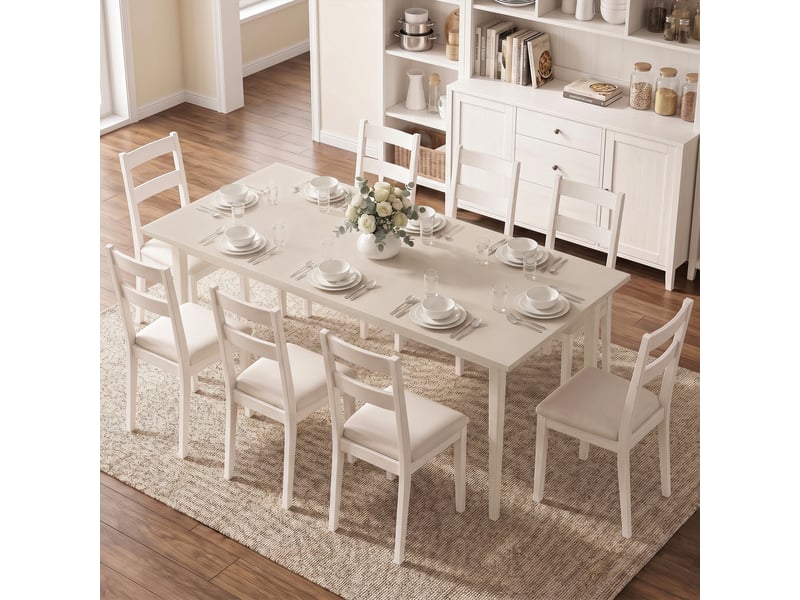  Table à manger pour 8 personnes, table de cuisine moderne avec pieds en bois massif, 180 cm, couleur crème  - Conforama D