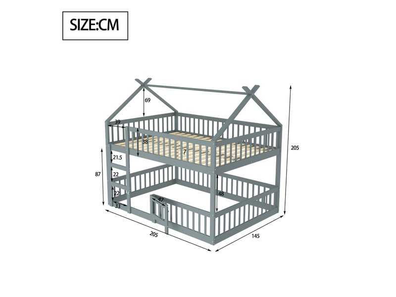  Lit superposé enfant 140x200 cm avec escalier et garde-corps bois gris sans matelas  - Conforama C