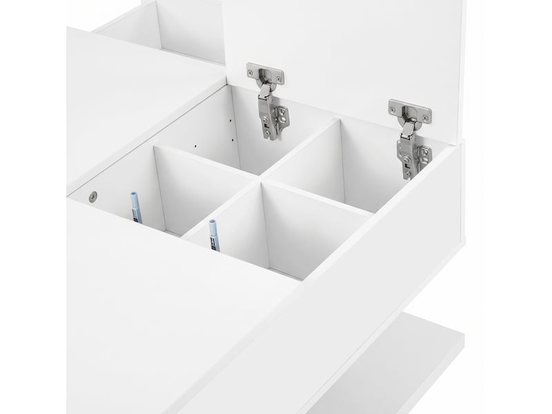 Table basse relevable 72x72 cm – blanche – led app, rangement à clapet et 2 tiroirs haute brillance - Conforama E