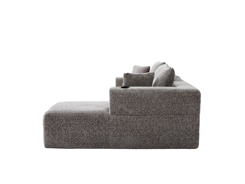  Canapé d'angle, canapé modulable, gris, porte-gobelets, assise profonde, pour salon et séjour, 261 x 165 x 80,5 cm  - Conforama B