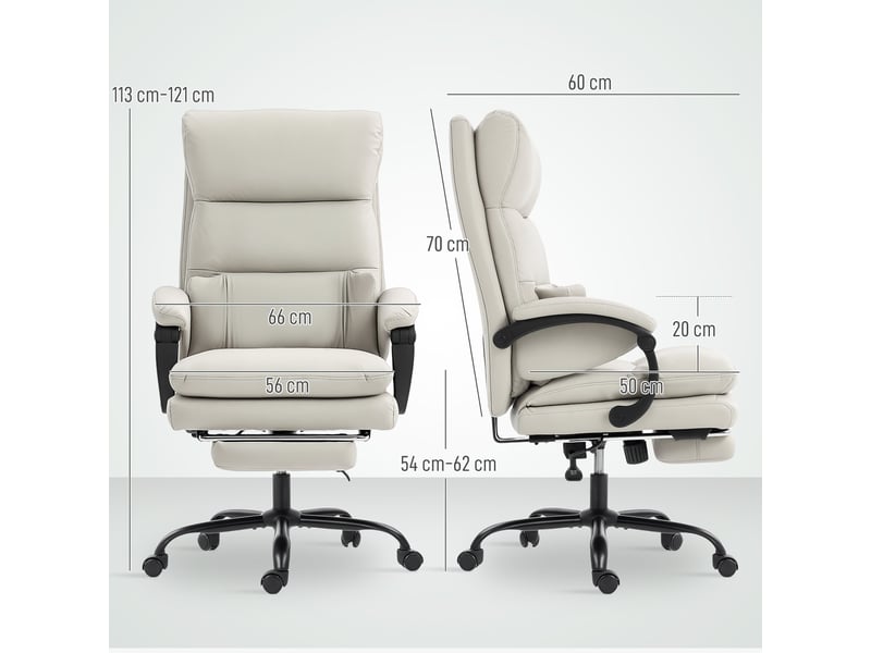  Chaise de bureau réglable en hauteur avec soutien lombaire, accoudoirs et repose-pieds, en similicuir gris clair  - Conforama E