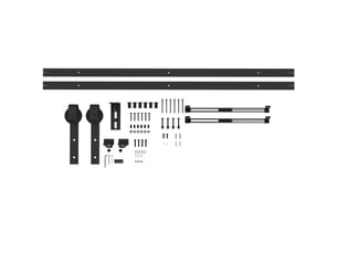 Kit de ferrure pour porte coulissante 244 cm en acier carbone noir avec rail, roulettes, anti-saut, butées et guide au sol, système complet
