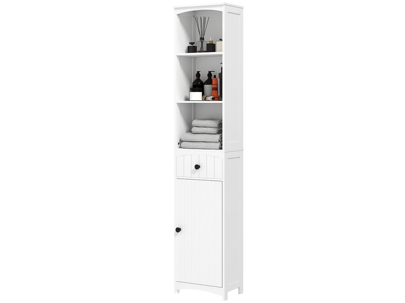  Meuble de salle de bain avec 3 étagères, 1 tiroir, robuste, mdf, blanc  - Conforama B
