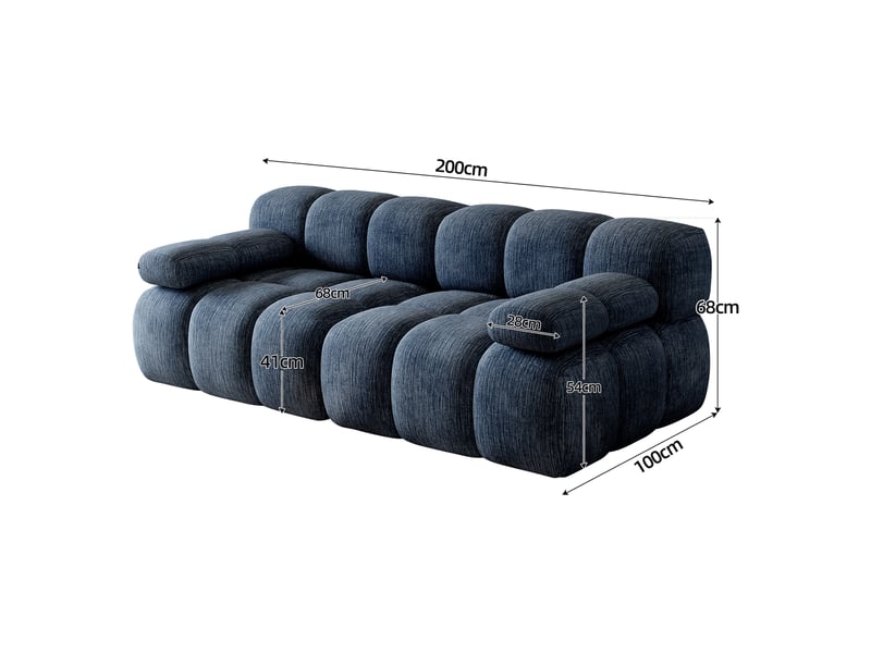  Canapé compressé 200 cm sans montage en mousse haute élasticité, canapé droit sans ossature au design arrondi pour salon, tissu chenille doux, bleu OPULERANE TRADING LTD - Conforama C