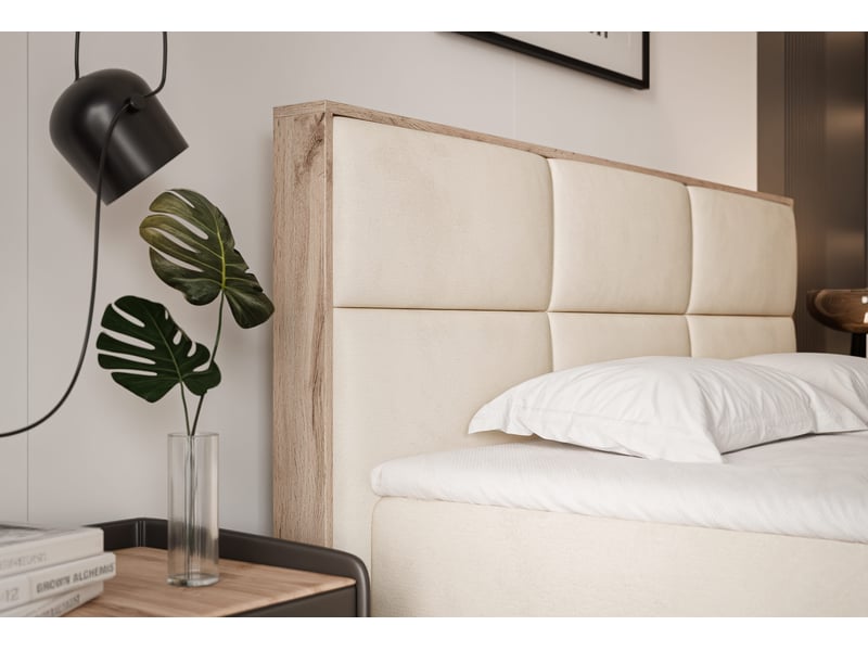  Lit coffre lavio - 120x200 cm - avec sommier et surmatelas - velours dense - crème LAVIO - Conforama D