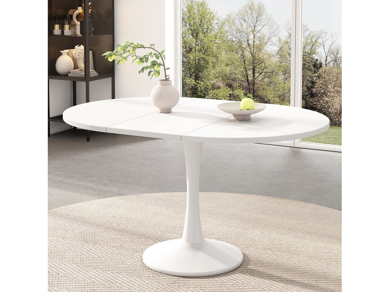  Table extensible avec plateau ovale, style moderne, en mdf et métal blanc, pour salle à manger et espace repas  - Conforama B