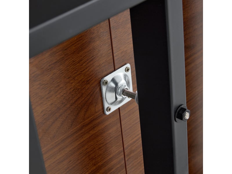  Table à rallonges, pouvant passer d'une forme ronde à une forme ovale, plateau en mdf rehaussé de touches dorées, couleur noyer  - Conforama W