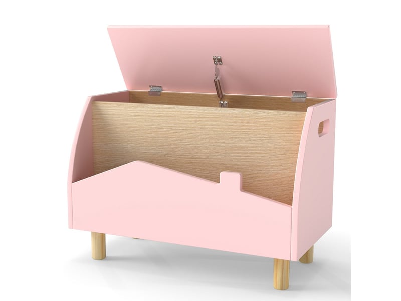  Coffre à jouets avec étagère de présentation 60 x 33 x 44 cm sécurité assurée ambiance cosy en mdf rose 20_0017032  - Conforama A