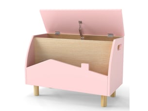 Coffre à jouets avec étagère de présentation 60 x 33 x 44 cm sécurité assurée ambiance cosy en mdf rose 20_0017032