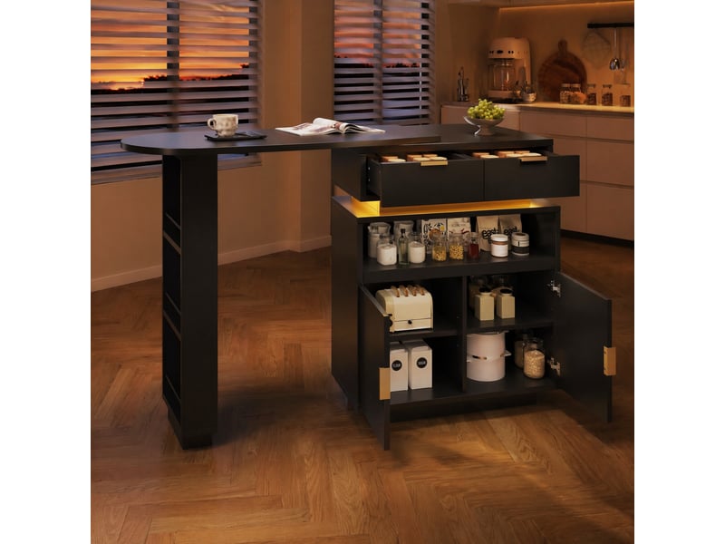  Îlot de cuisine extensible,115-183x40x99,5 cm,avec rangement,mdf,noir  - Conforama C