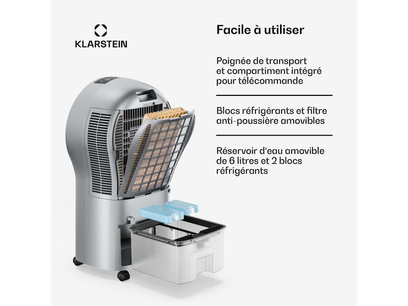Klarstein whirlwind rafraîchisseur d'air 320 m³h 6l 30 m² 2 pains de glace 3 modes 60w gris  - Conforama E