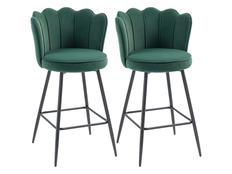  Lot de 2 tabourets de bar, chaises de bar avec dossier et repose-pieds, pieds en acier, 54 x 55 x 97 cm, vert foncé  - Conforama B