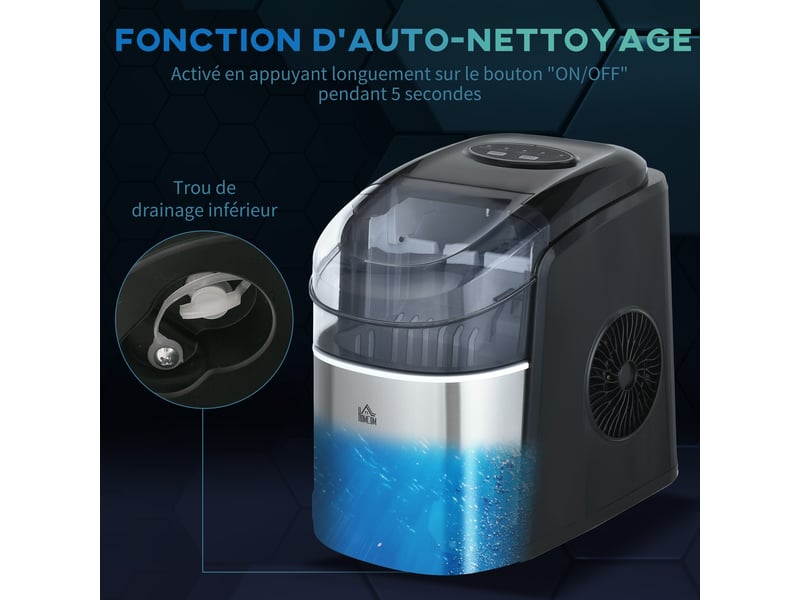  Machine à glaçons réservoir eau 1,7 l capacité réservoir glace 0,9 kg pelle et inclus panier 9 glaçons6-12minutes  - Conforama W