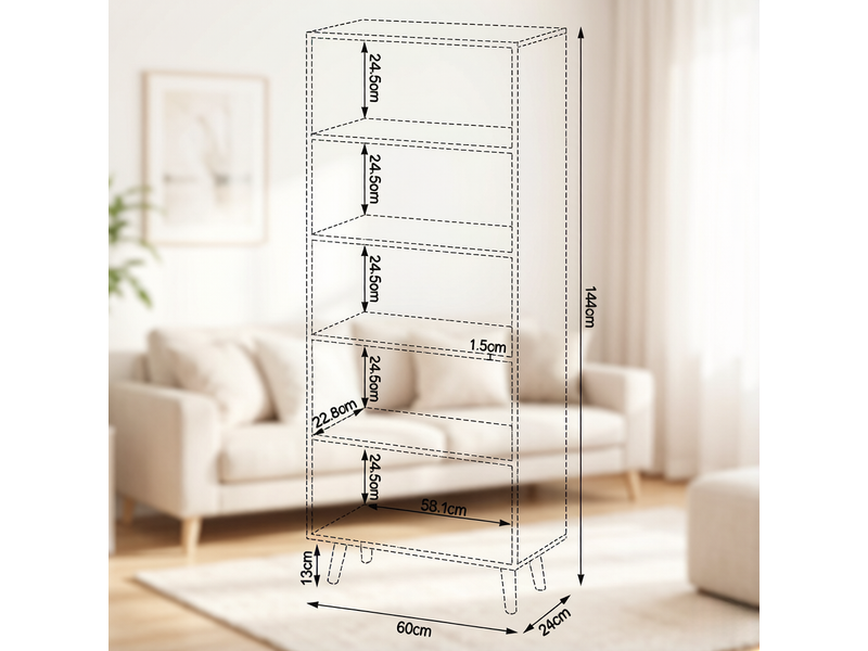  Bibliothèque 5 compartiments en mélaminé blanc 60 x 24 x 144 cm T5828P511092 - Conforama C