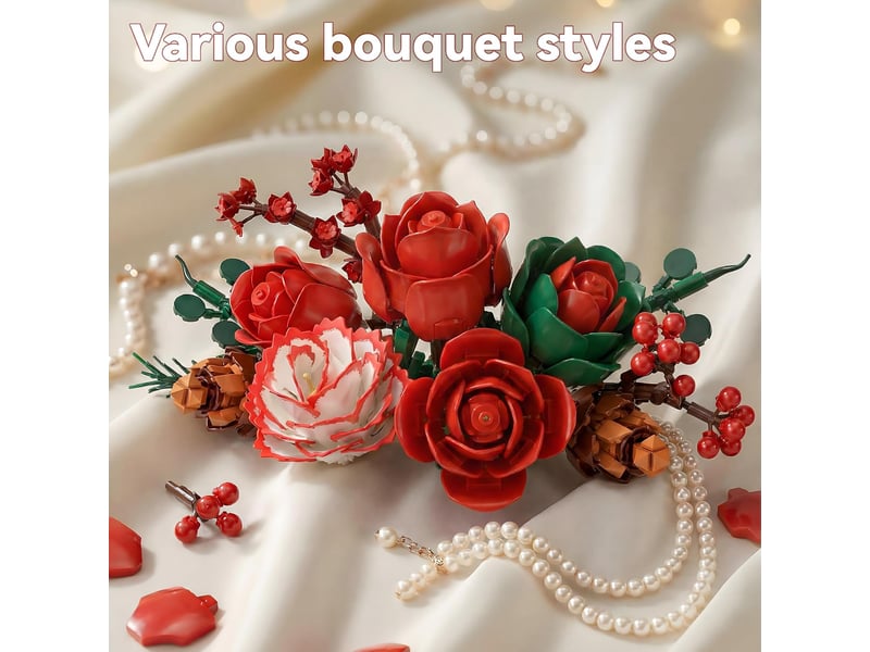  771 pièces bouquet de roses rouges en blocs de construction, fleurs à monter, décoration maison et bureau, cadeau  - Conforama C