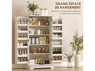 Buffet cuisine armoire de cuisine 5 niveaux avec portes et étagères réglables 60l x 40p x 120h cm crème grain de bois