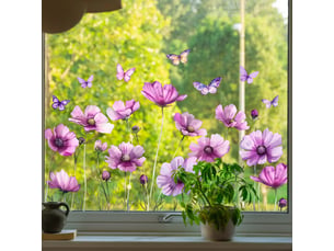 Autocollant pour vitre 30x60cm, motif fleurs multicolores – adhérence statique, déco intérieure-style 6
