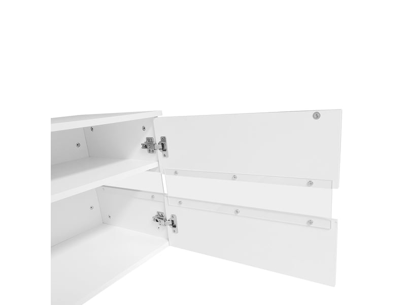  Meuble tv 160x40x50, design moderne blanc brillant avec éclairage led, 2 portes, 1 tiroir, espace ouvert meuble tv avec rangement  - Conforama C