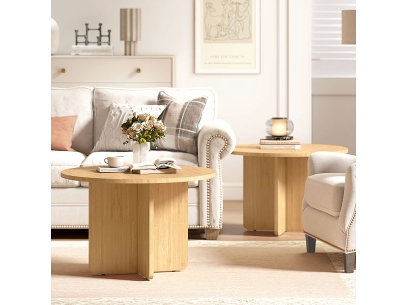  Table basse table de ronde forme ronde bambou pied croisé aspect naturel  - Conforama B