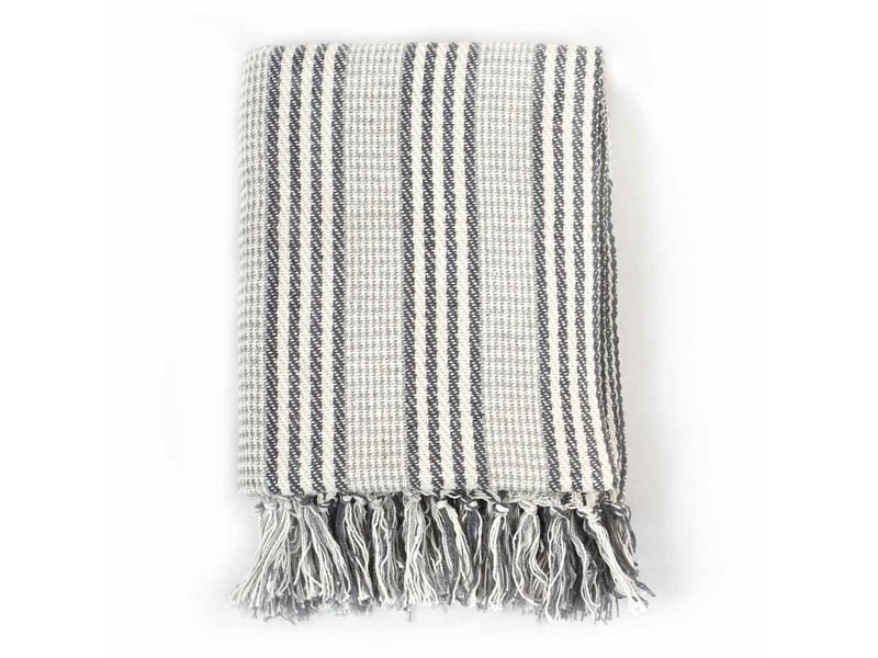  Couverture coton à rayures 125x150 cm gris et blanc  - Conforama A